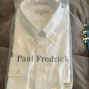 Paul Fredrick White Dress Shirt with Button-Down Collar